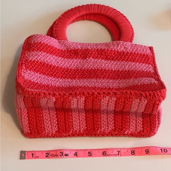 J. Crew Crocheted Pink & Red Striped Handbag - Picture 4 of 8